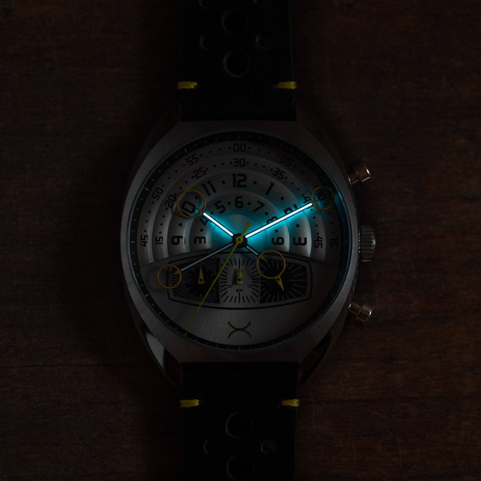 Xeric Halograph III Chrono Steel Black angled shot picture