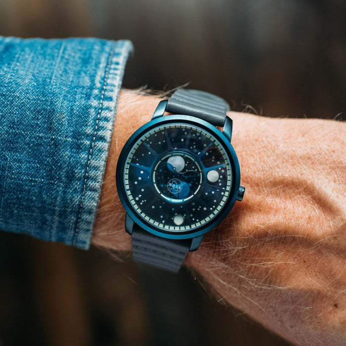 Xeric NASA Apollo 15 American Moonphase Blue Supernova angled shot picture