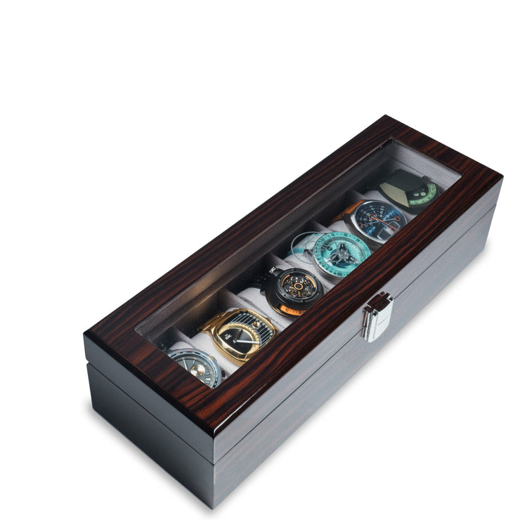 Xeric Six Watch Macassar Wood Collectors Case - Watches.com - XRC - CASE - 6 - BRGY