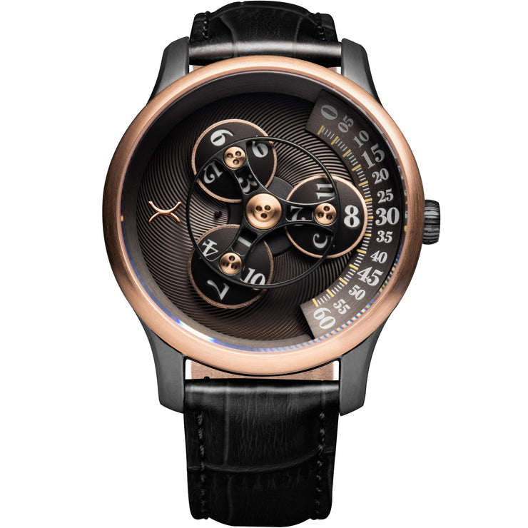 Xeric Triptych Automatic Wandering Hour Gunmetal Rose Gold - Watches.com - TWH - 2422 - 03L