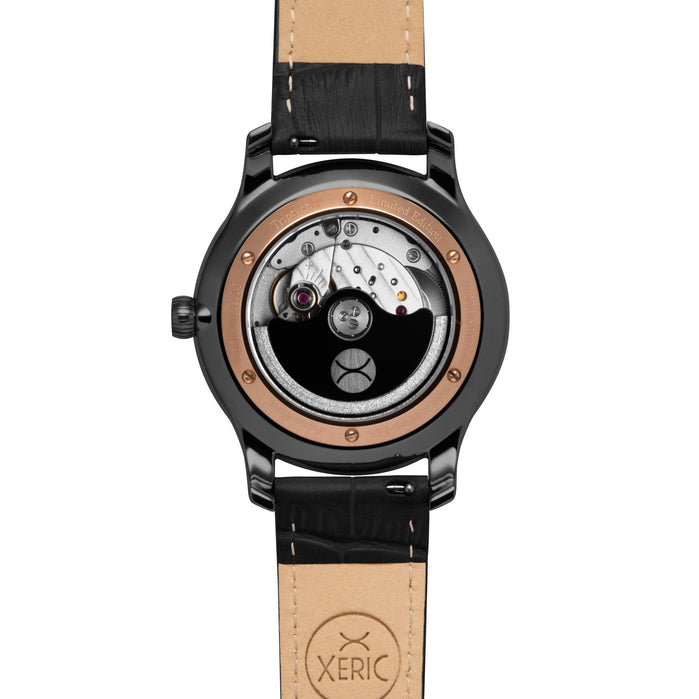 Xeric Triptych Automatic Wandering Hour Gunmetal Rose Gold angled shot picture