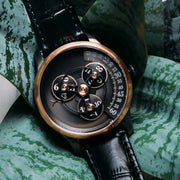 Xeric Triptych Automatic Wandering Hour Gunmetal Rose Gold - Watches.com - TWH - 2422 - 03L