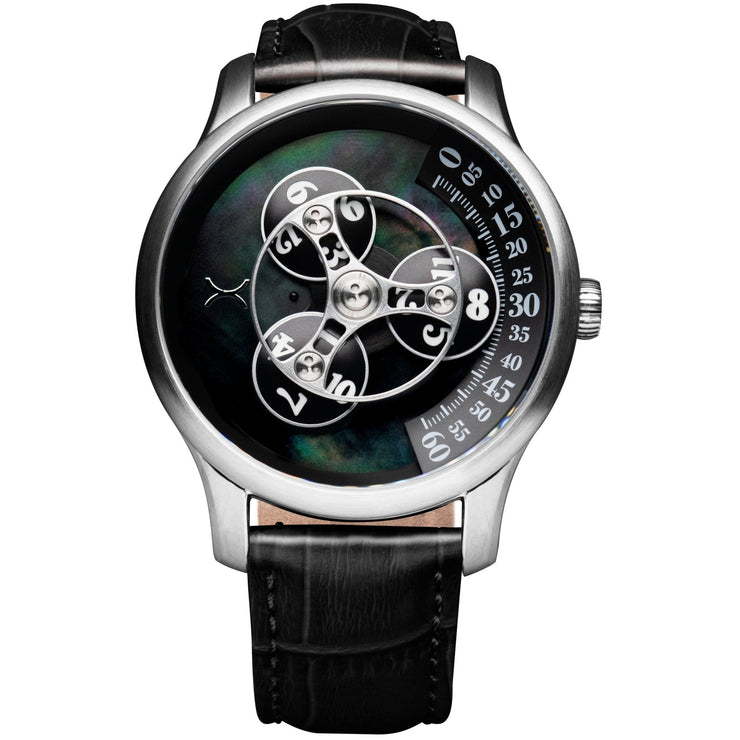 Xeric Triptych Automatic Wandering Hour Stone Edition Black Mother of Pearl - Watches.com - TWH - BMP3 - 03L