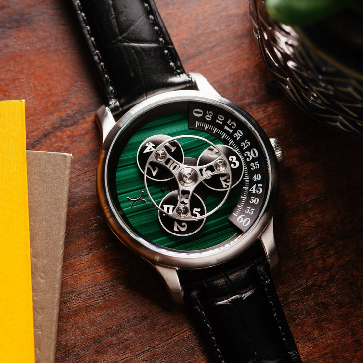 Xeric Triptych Automatic Wandering Hour Stone Edition Malachite - Watches.com - TWH - 11M3 - 03L