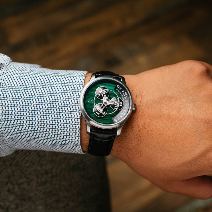 Xeric Triptych Automatic Wandering Hour Stone Edition Malachite - Watches.com - TWH - 11M3 - 03L