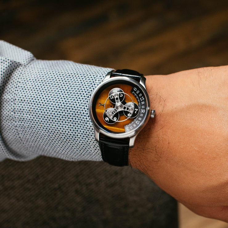 Xeric Triptych Automatic Wandering Hour Stone Edition Tigerseye - Watches.com - TWH - 1TE3 - 03L