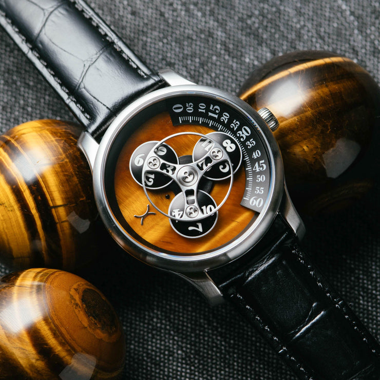 Xeric Triptych Automatic Wandering Hour Stone Edition Tigerseye - Watches.com - TWH - 1TE3 - 03L