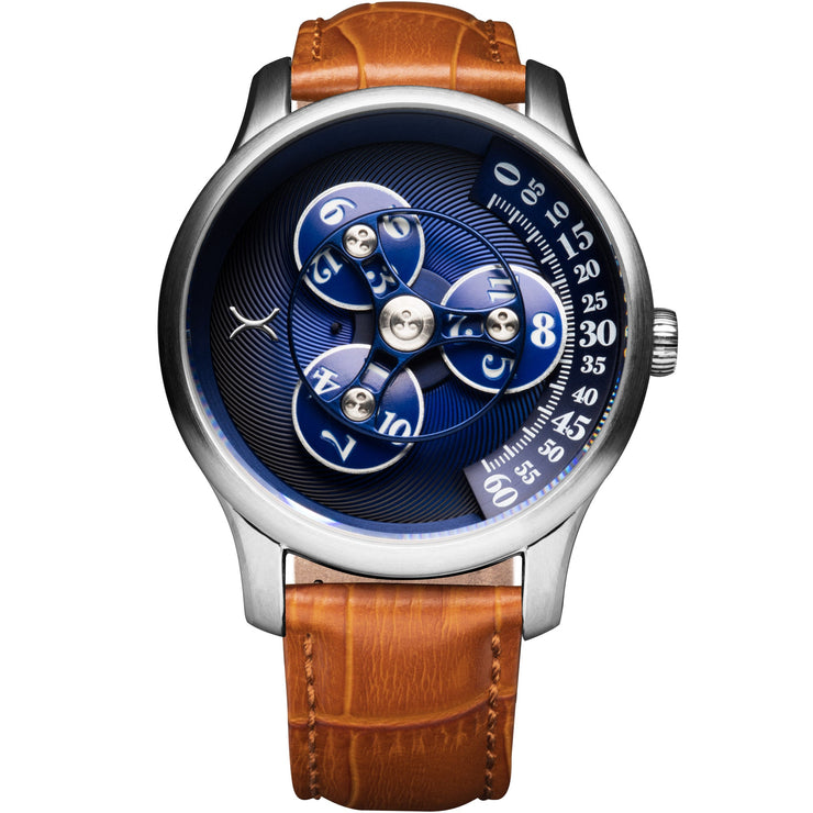 Xeric Triptych Automatic Wandering Hour Tan Blue - Watches.com - TWH - 1171 - 12L