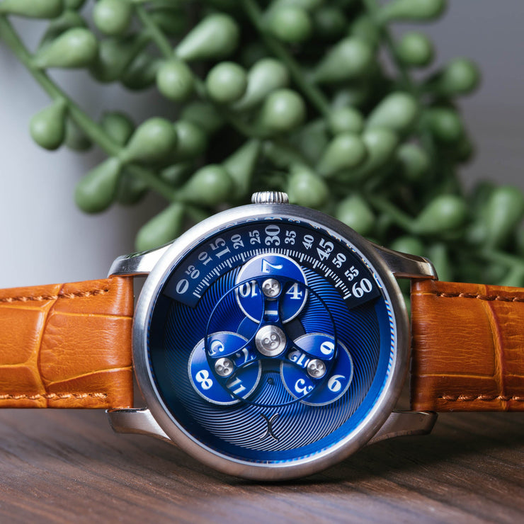 Xeric Triptych Automatic Wandering Hour Tan Blue - Watches.com - TWH - 1171 - 12L