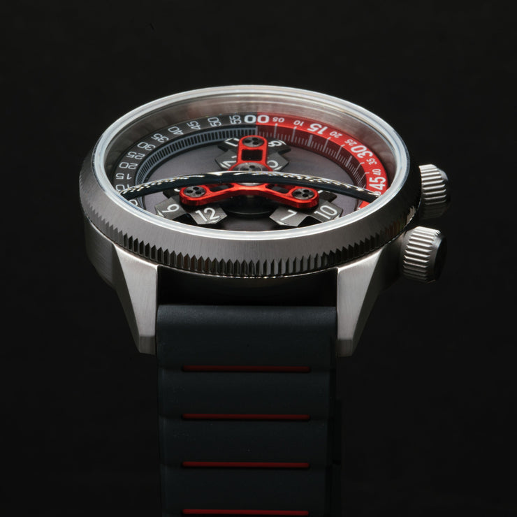 Xeric Vendetta II Automatic Wandering Hour Black Gray Red - Watches.com - V2A - 1128 - 03R