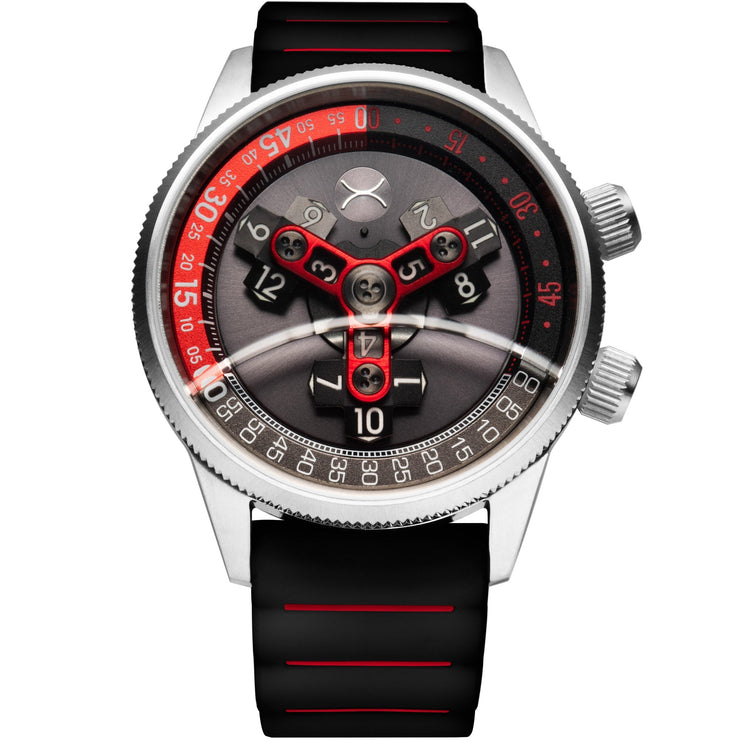 Xeric Vendetta II Automatic Wandering Hour Black Gray Red - Watches.com - V2A - 1128 - 03R