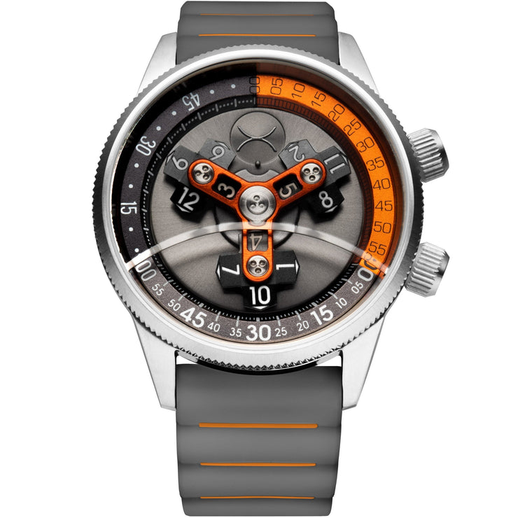 Xeric Vendetta II Automatic Wandering Hour Gray Orange - Watches.com - V2A - 1122 - 11R