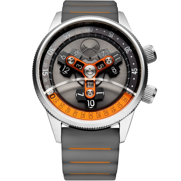 Xeric Vendetta II Automatic Wandering Hour Gray Orange - Watches.com - V2A - 1122 - 11R