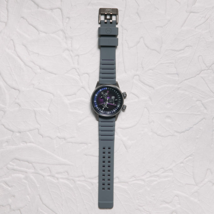 Xeric Vendetta II Automatic Wandering Hour Gunmetal Purple - Watches.com - V2A - 2293 - 11R