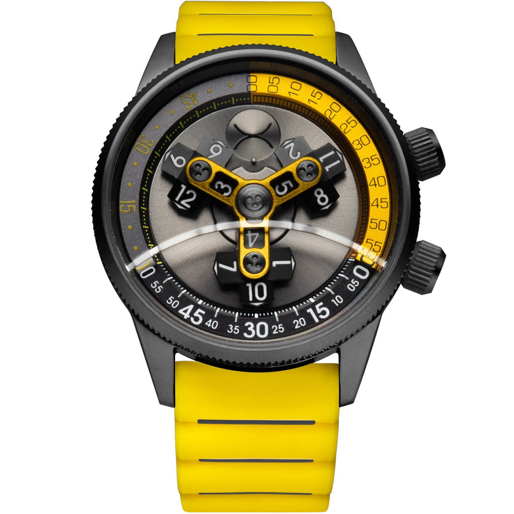 Xeric Vendetta II Automatic Wandering Hour Gunmetal Yellow - Watches.com - V2A - 2292 - 15R