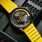 Xeric Vendetta II Automatic Wandering Hour Gunmetal Yellow - Watches.com - V2A - 2292 - 15R