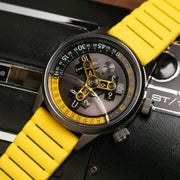 Xeric Vendetta II Automatic Wandering Hour Gunmetal Yellow - Watches.com - V2A - 2292 - 15R