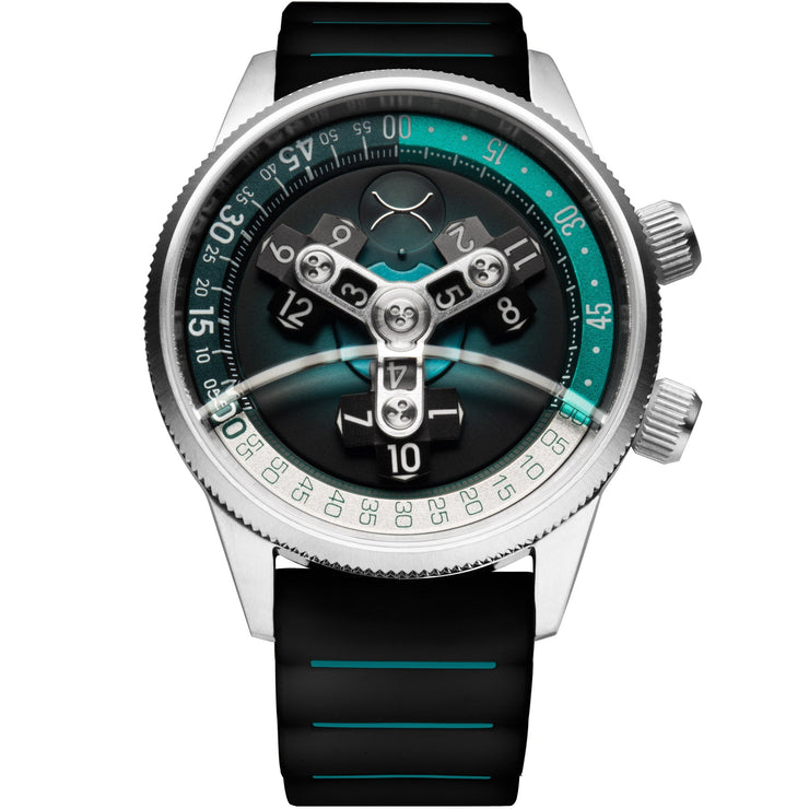 Xeric Vendetta II Automatic Wandering Hour Ocean Black - Watches.com - V2A - 1191 - 03R