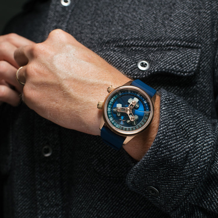 Xeric Vendetta II Automatic Wandering Hour Rose Gold Indigo - Watches.com - V2A - 4479 - 44R