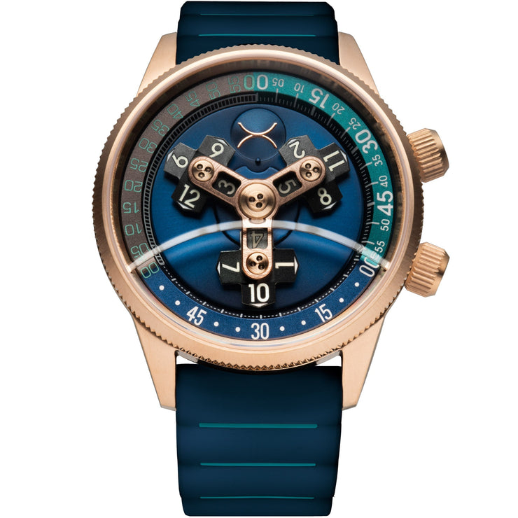 Xeric Vendetta II Automatic Wandering Hour Rose Gold Indigo - Watches.com - V2A - 4479 - 44R