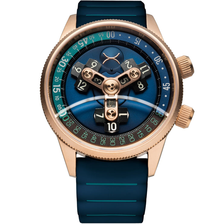 Xeric Vendetta II Automatic Wandering Hour Rose Gold Indigo - Watches.com - V2A - 4479 - 44R