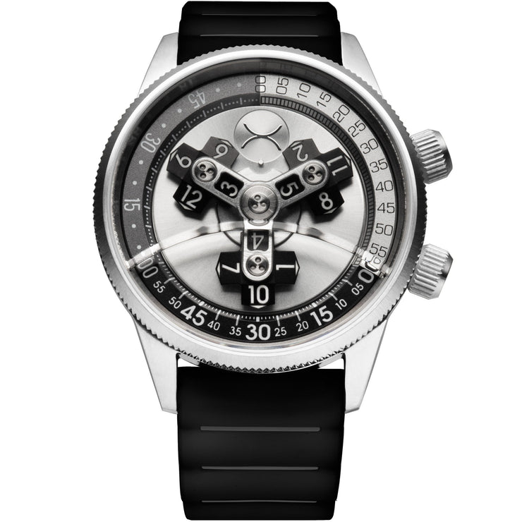 Xeric Vendetta II Automatic Wandering Hour Silver Black - Watches.com - V2A - 1113 - 03R