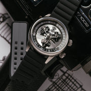 Xeric Vendetta II Automatic Wandering Hour Silver Black - Watches.com - V2A - 1113 - 03R