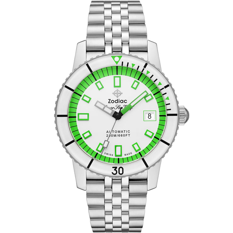 Zodiac Super Sea Wolf 53 Compression Automatic Neon Green SS - Watches.com - ZO9279