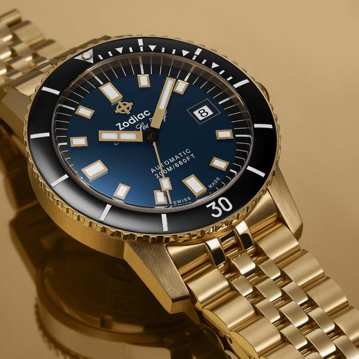 Zodiac Super Sea Wolf Compression Diver Automatic 18K Gold - Plated Limited Edition - Watches.com - ZO9308