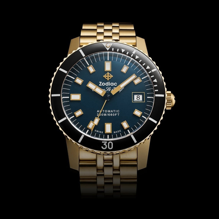 Zodiac Super Sea Wolf Compression Diver Automatic 18K Gold - Plated Limited Edition - Watches.com - ZO9308