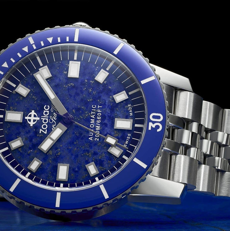 Zodiac Super Sea Wolf Compression Diver Automatic Lapis Lazuli SS - Watches.com - ZO9312