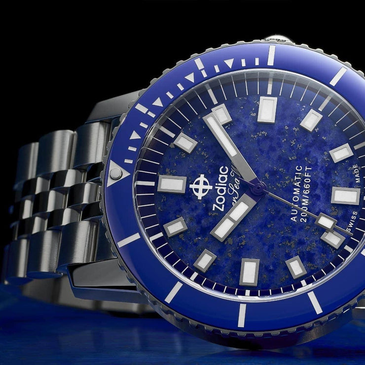 Zodiac Super Sea Wolf Compression Diver Automatic Lapis Lazuli SS - Watches.com - ZO9312