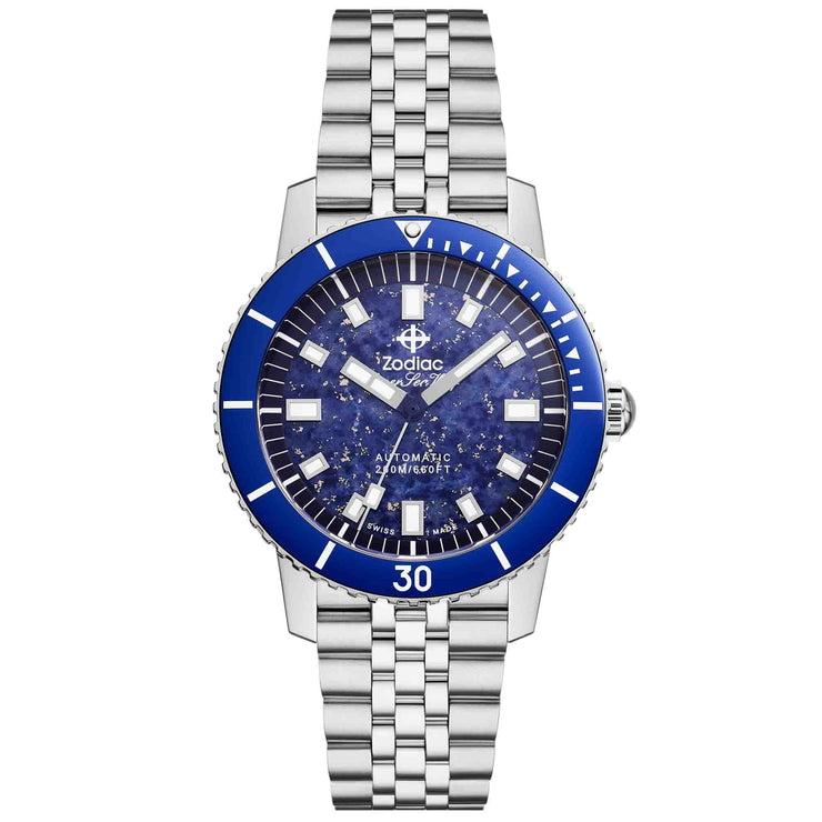 Zodiac Super Sea Wolf Compression Diver Automatic Lapis Lazuli SS - Watches.com - ZO9312