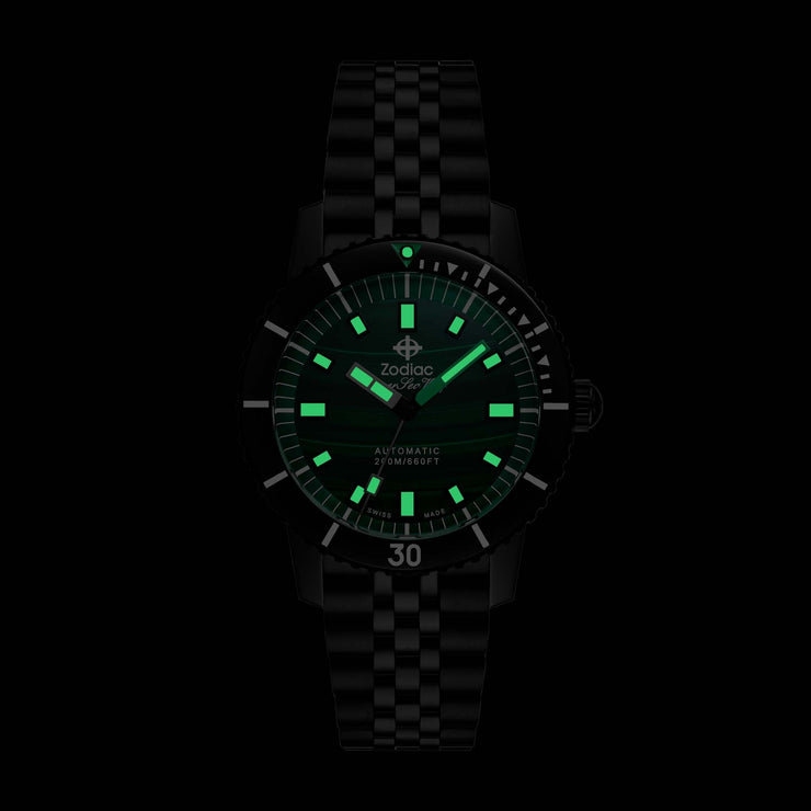 Zodiac Super Sea Wolf Compression Diver Automatic Malachite SS - Watches.com - ZO9314