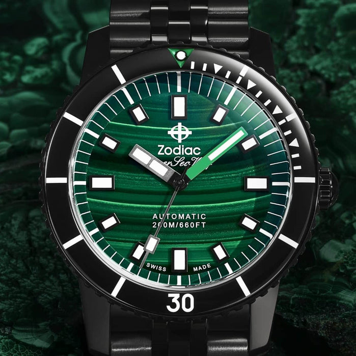 Zodiac Super Sea Wolf Compression Diver Automatic Malachite SS angled shot picture