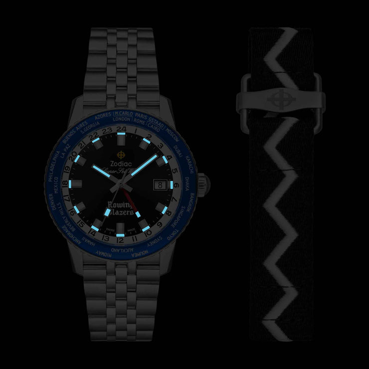 Zodiac x Rowing Blazers ZO9414 Super Sea Wolf GMT Automatic Black Blue Limited Edition - Watches.com - ZO9414