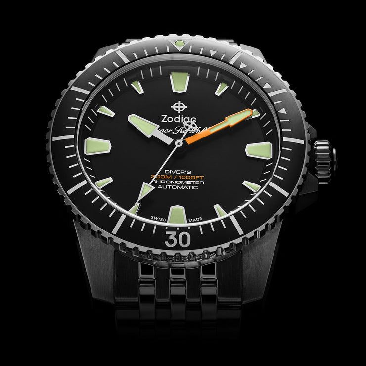 Zodiac ZO3552 Super Sea Wolf Pro - Diver Automatic SS All Black - Watches.com - ZO3552