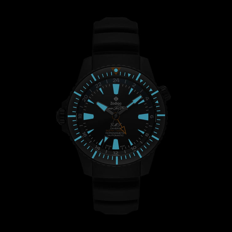 Zodiac ZO3557 Super Sea Wolf Swiss GMT Automatic SS Black - Watches.com - ZO3557