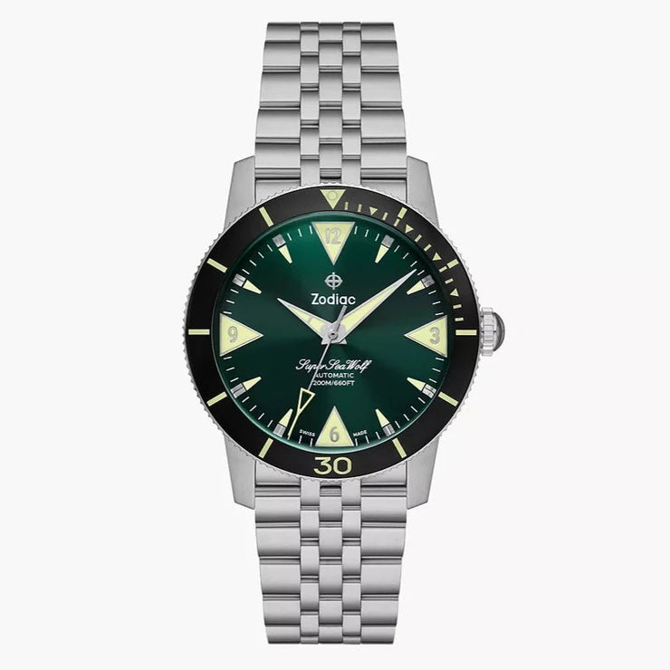 Zodiac ZO9218 Super Sea Wolf Skin Diver Green SS - Watches.com - ZO9218