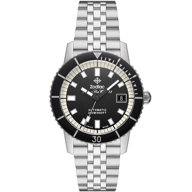 Zodiac ZO9286 Super Sea Wolf Automatic Black SS - Watches.com - ZO9286