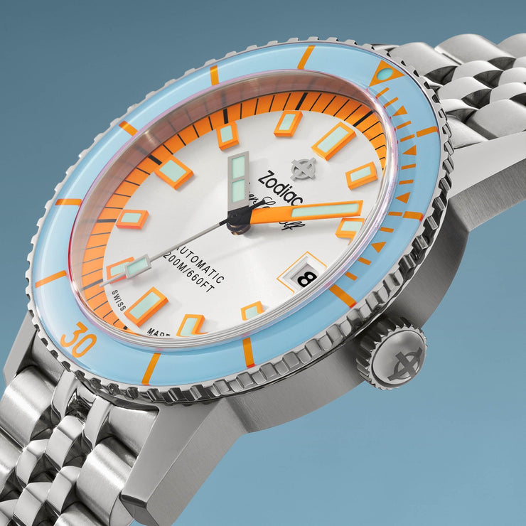 Zodiac ZO9304 Super Sea Wolf Compression Automatic Pastel Blue - Watches.com - ZO9304