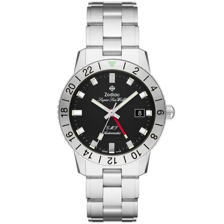 Zodiac ZO9405 Super Sea Wolf GMT Automatic Silver Black - Watches.com - ZO9405