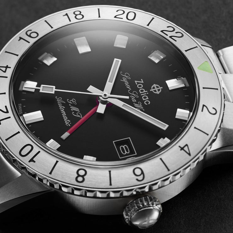 Zodiac ZO9405 Super Sea Wolf GMT Automatic Silver Black - Watches.com - ZO9405