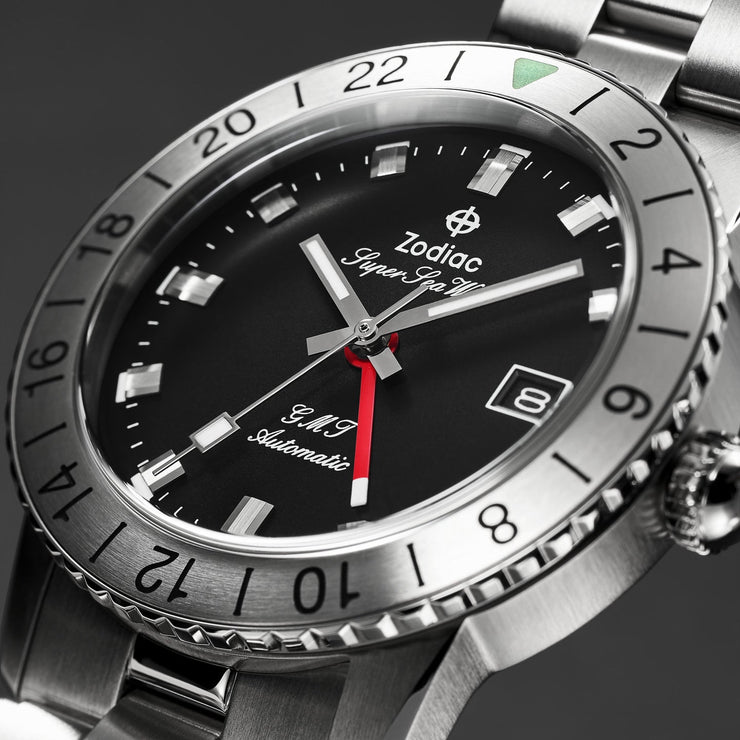 Zodiac ZO9405 Super Sea Wolf GMT Automatic Silver Black - Watches.com - ZO9405