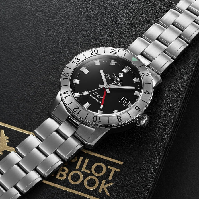 Zodiac ZO9405 Super Sea Wolf GMT Automatic Silver Black angled shot picture