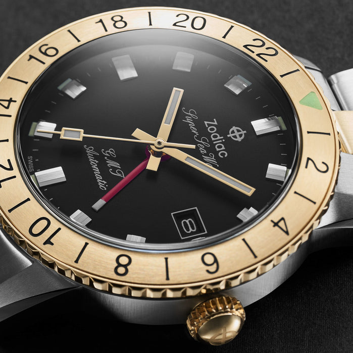 Zodiac ZO9406 Super Sea Wolf GMT Automatic Silver Gold angled shot picture