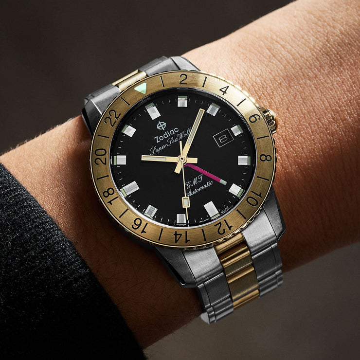 Zodiac ZO9406 Super Sea Wolf GMT Automatic Silver Gold - Watches.com - ZO9406