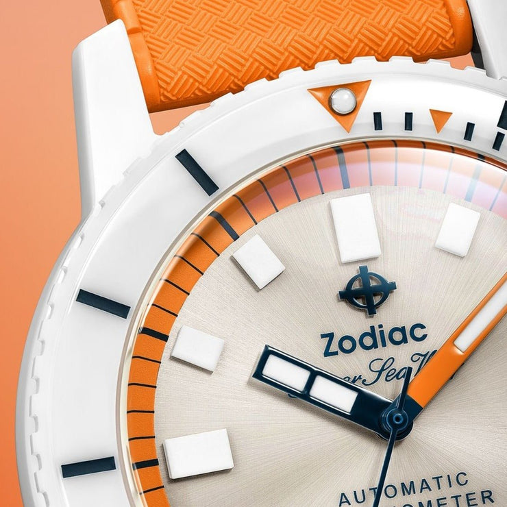 Zodiac ZO9591 Super Sea Wolf Ceramic Swiss Automatic White Orange - Watches.com - ZO9591