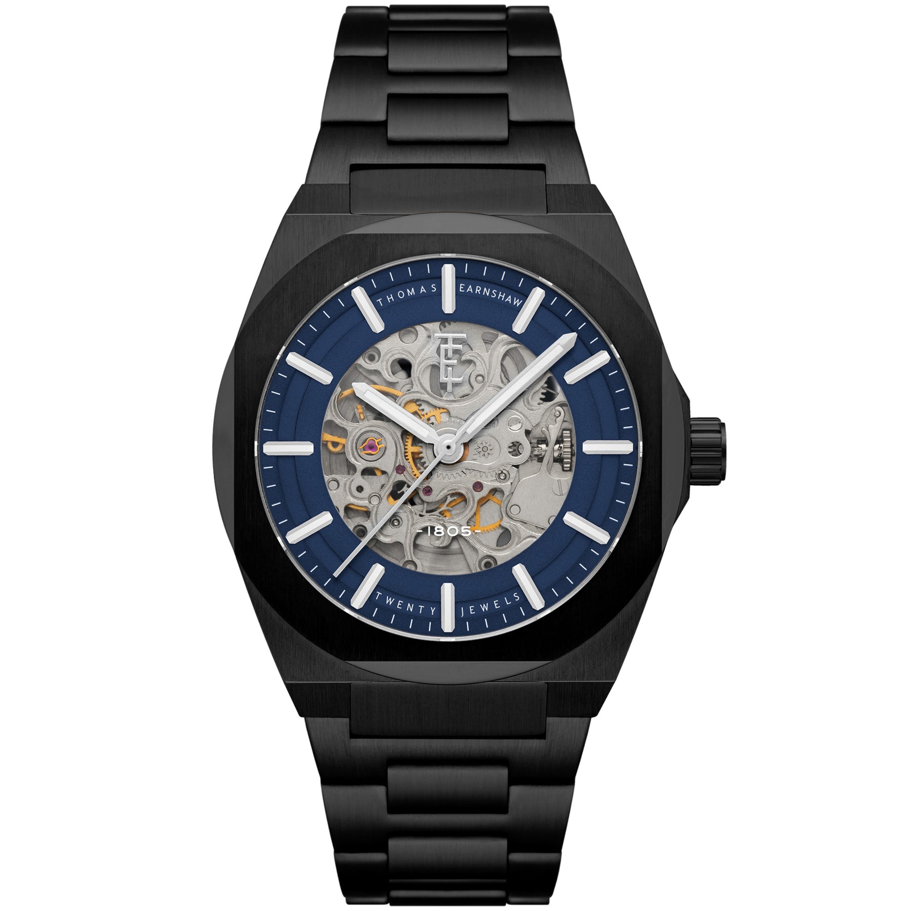 Thomas earnshaw black on sale mechanical skeleton watch