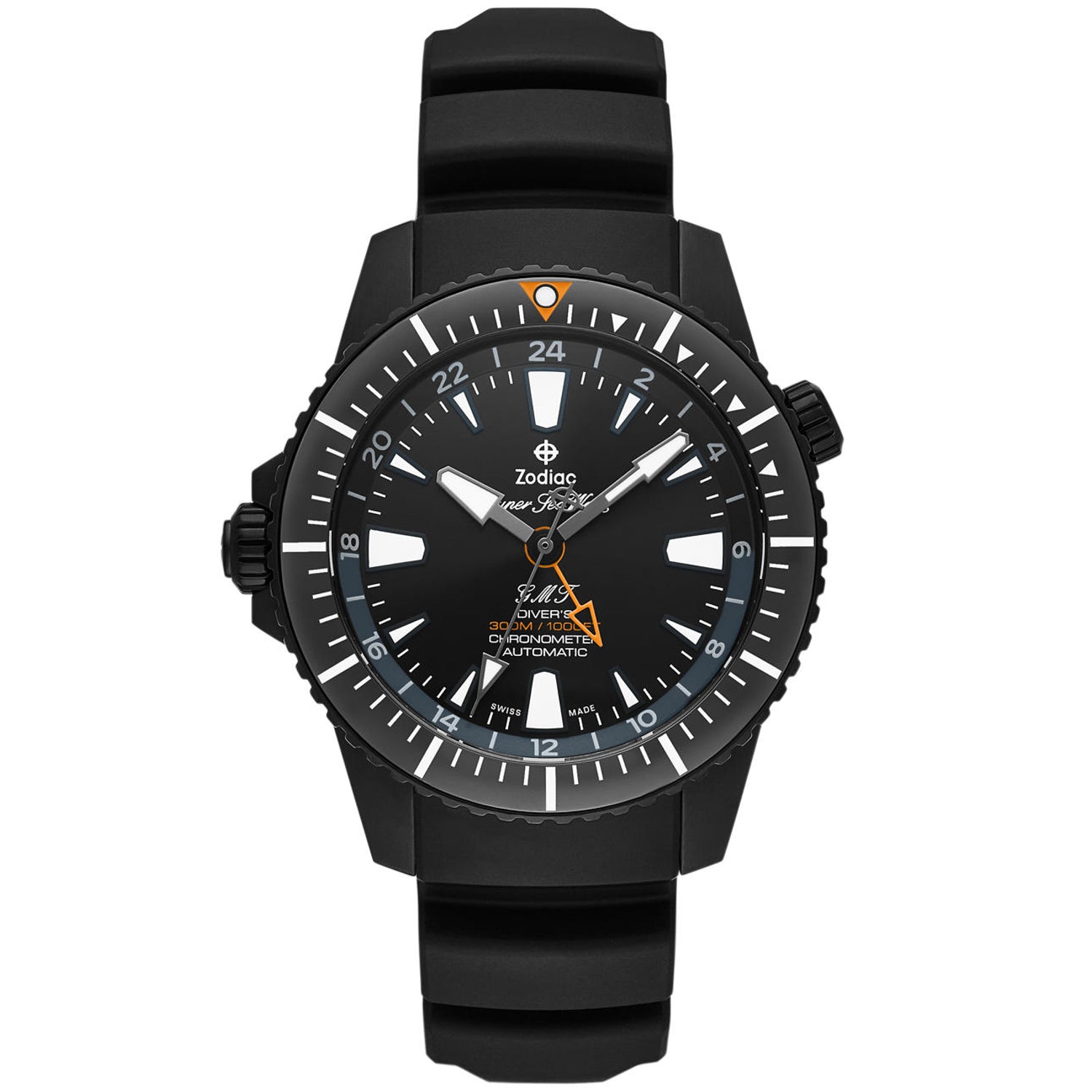 Zodiac ZO3557 Super Sea Wolf Swiss GMT Automatic SS Black